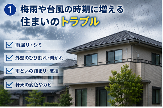 梅雨や台風の時期に増える住まいのトラブル