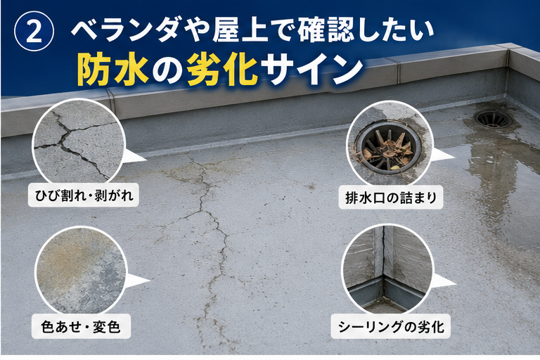 ベランダや屋上で確認したい防水の劣化サイン